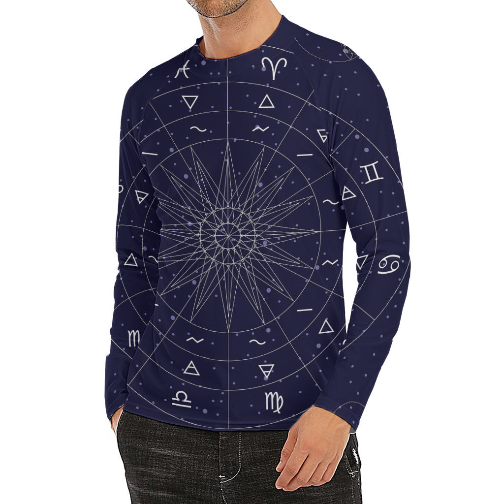 Zodiac Symbols Circle Print Men's Long Sleeve Rash Guard