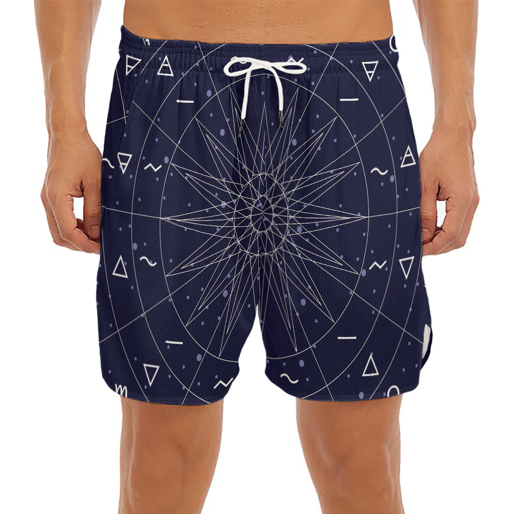 Zodiac Symbols Circle Print Men's Split Running Shorts