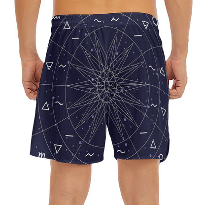 Zodiac Symbols Circle Print Men's Split Running Shorts