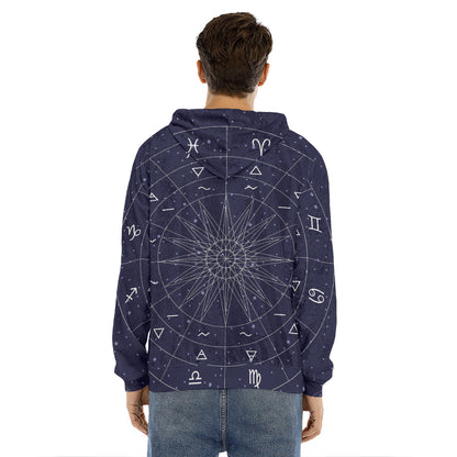 Zodiac Symbols Circle Print Men's Velvet Pullover Hoodie