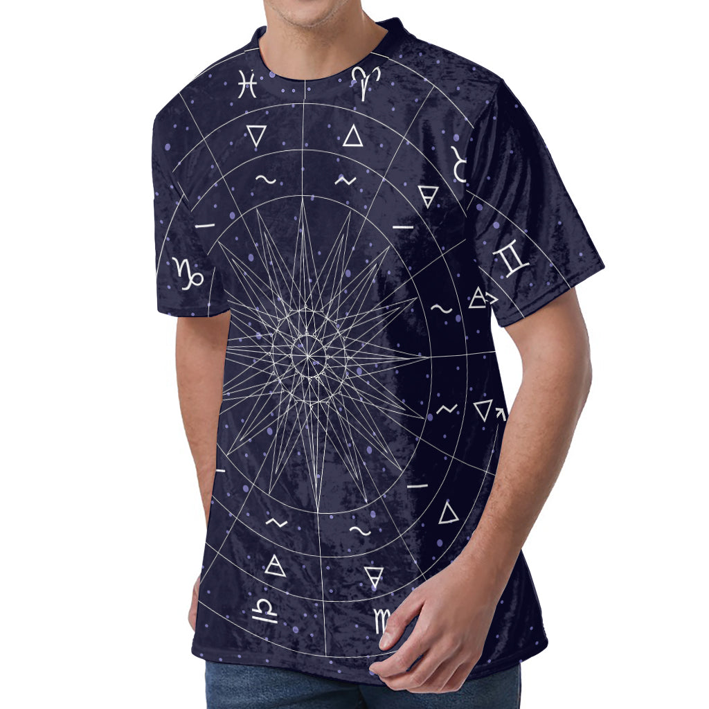 Zodiac Symbols Circle Print Men's Velvet T-Shirt