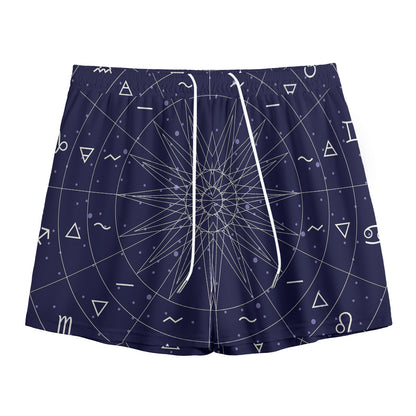Zodiac Symbols Circle Print Mesh Shorts