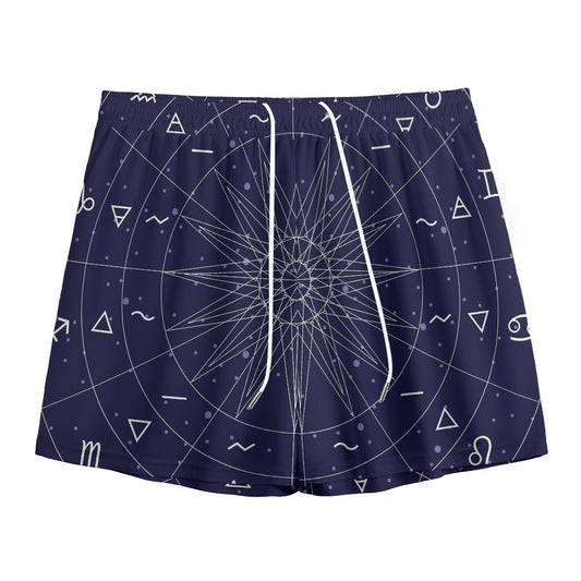 Zodiac Symbols Circle Print Mesh Shorts