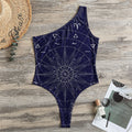Zodiac Symbols Circle Print One Shoulder Bodysuit