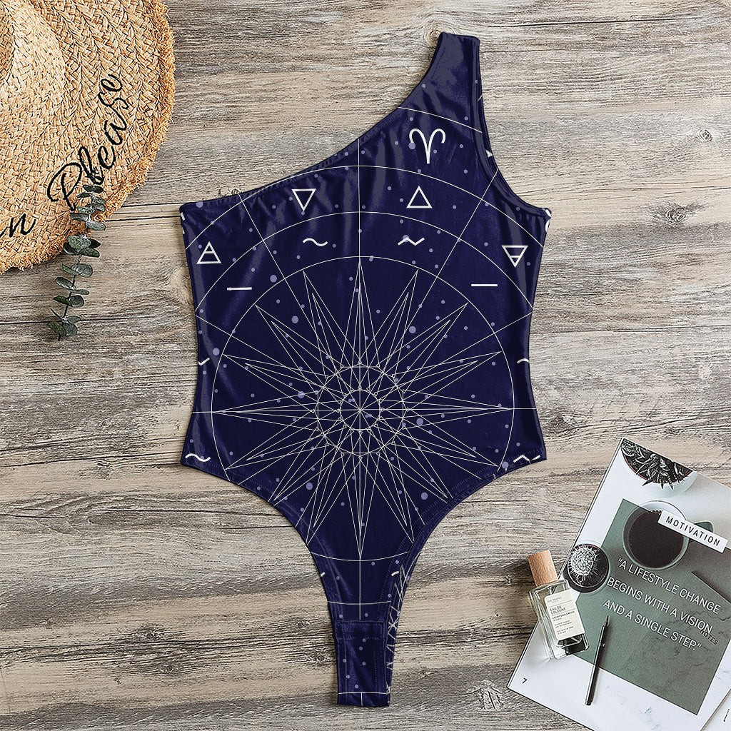 Zodiac Symbols Circle Print One Shoulder Bodysuit