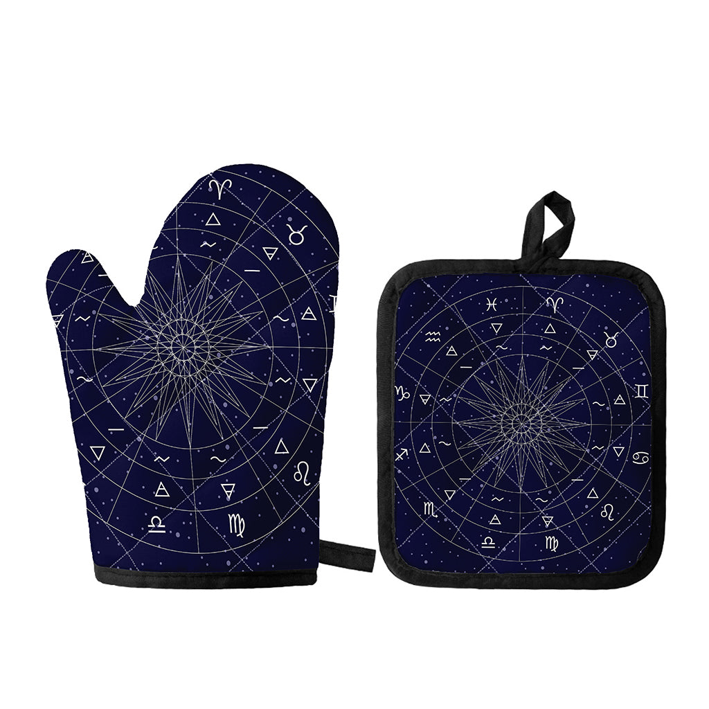 Zodiac Symbols Circle Print Oven Mitt And Pot Holder Set