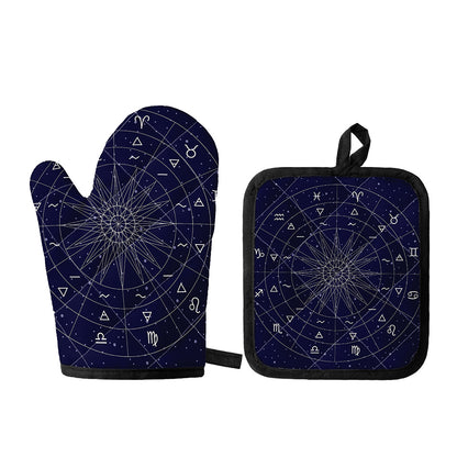Zodiac Symbols Circle Print Oven Mitt And Pot Holder Set