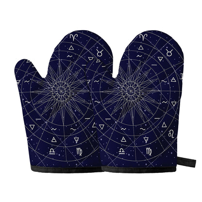 Zodiac Symbols Circle Print Oven Mitts