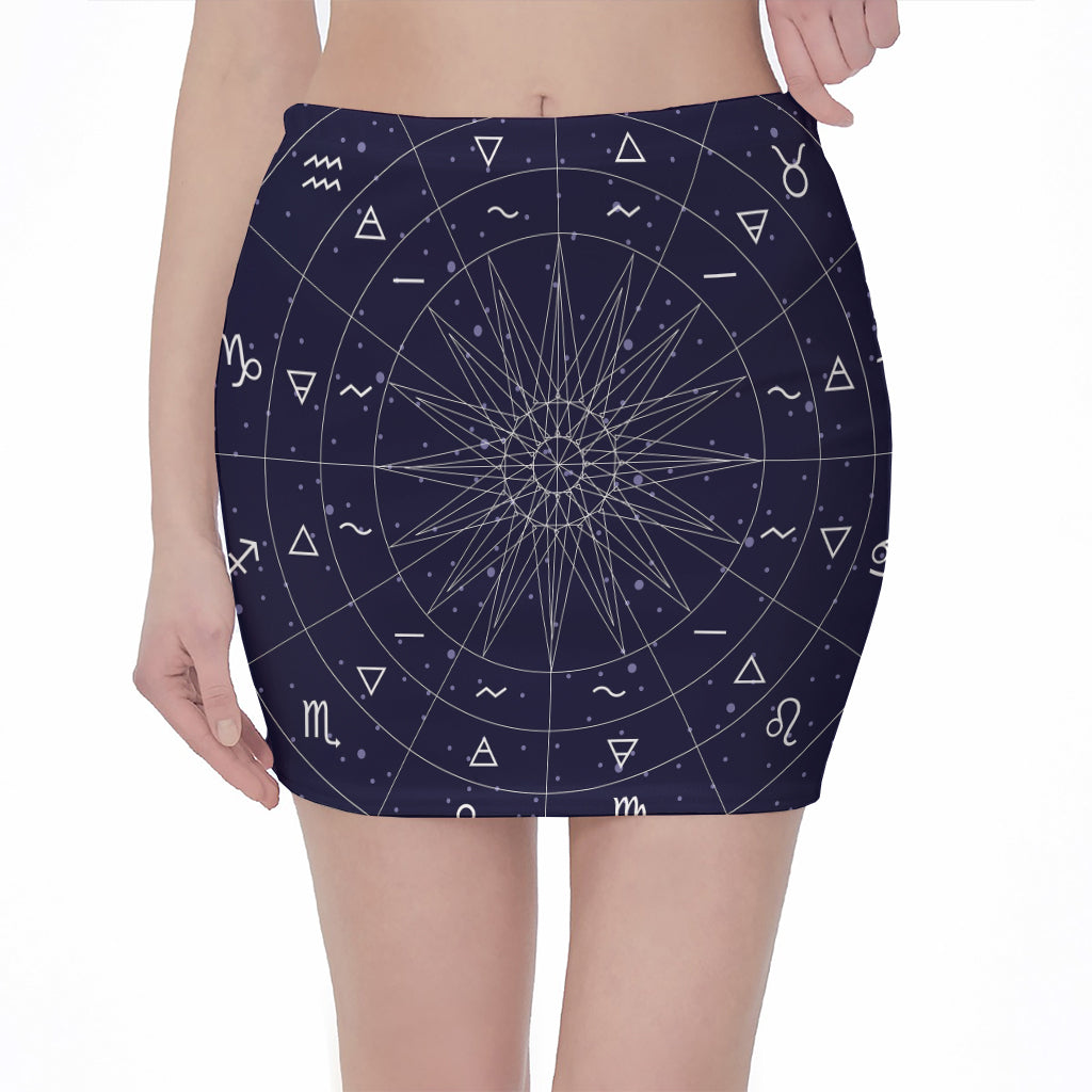 Zodiac Symbols Circle Print Pencil Mini Skirt