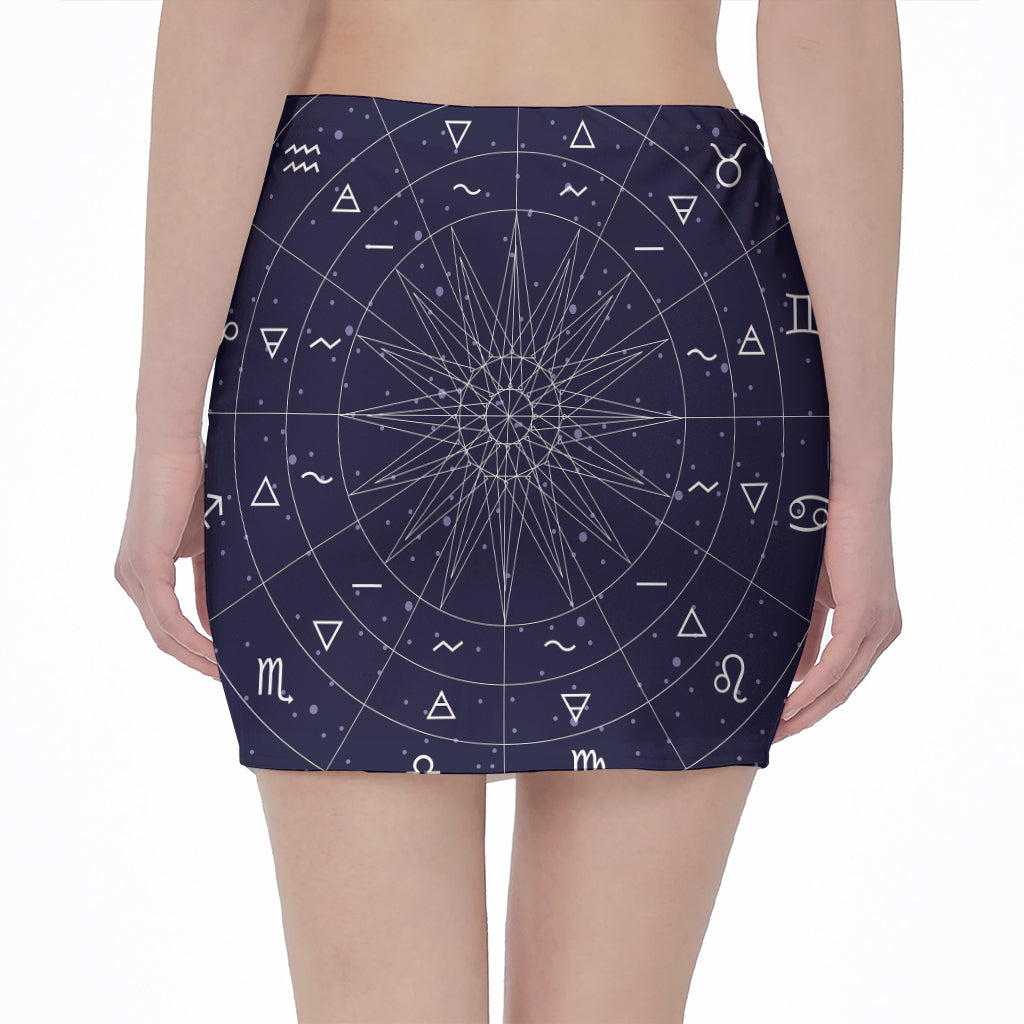 Zodiac Symbols Circle Print Pencil Mini Skirt