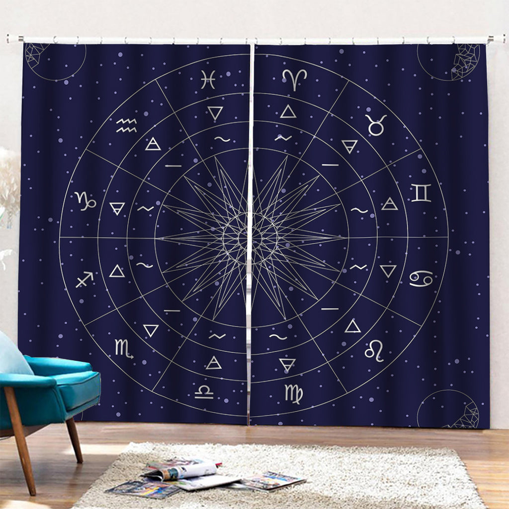 Zodiac Symbols Circle Print Pencil Pleat Curtains