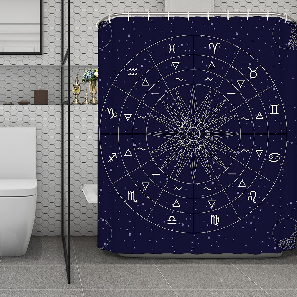 Zodiac Symbols Circle Print Polyester Shower Curtain