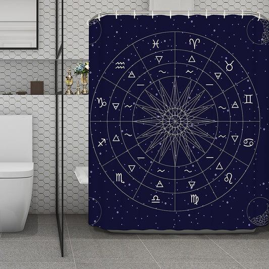 Zodiac Symbols Circle Print Polyester Shower Curtain