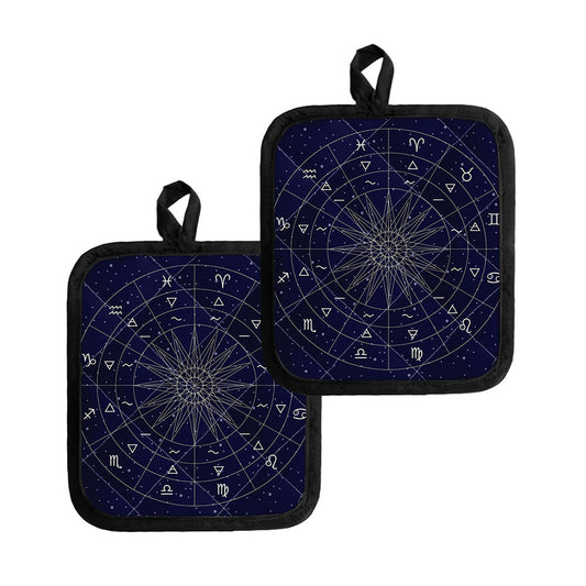 Zodiac Symbols Circle Print Pot Holders