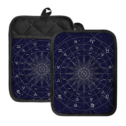 Zodiac Symbols Circle Print Pot Holders With Pocket