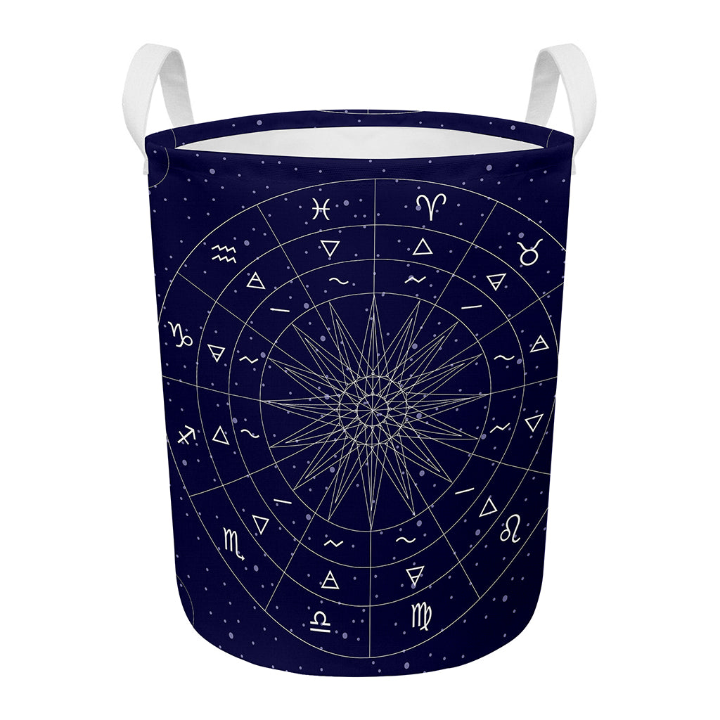 Zodiac Symbols Circle Print Round Laundry Basket