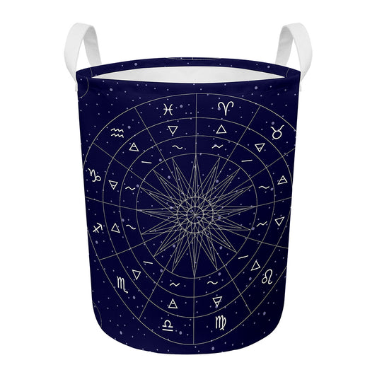Zodiac Symbols Circle Print Round Laundry Basket