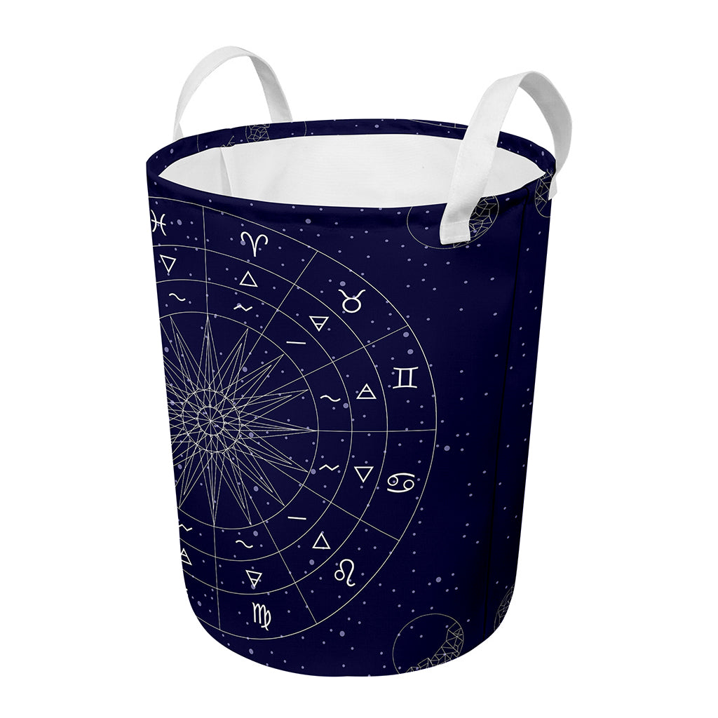 Zodiac Symbols Circle Print Round Laundry Basket