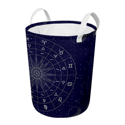 Zodiac Symbols Circle Print Round Laundry Basket