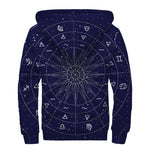 Zodiac Symbols Circle Print Sherpa Lined Zip Up Hoodie