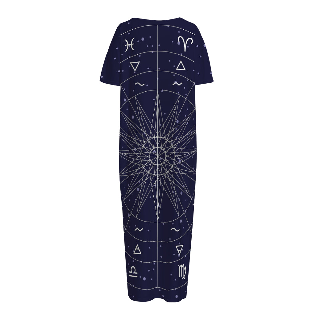 Zodiac Symbols Circle Print Short Sleeve Long Nightdress