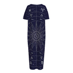 Zodiac Symbols Circle Print Short Sleeve Long Nightdress