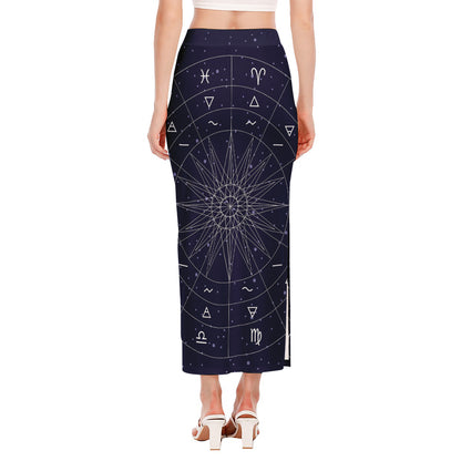 Zodiac Symbols Circle Print Side Slit Maxi Skirt