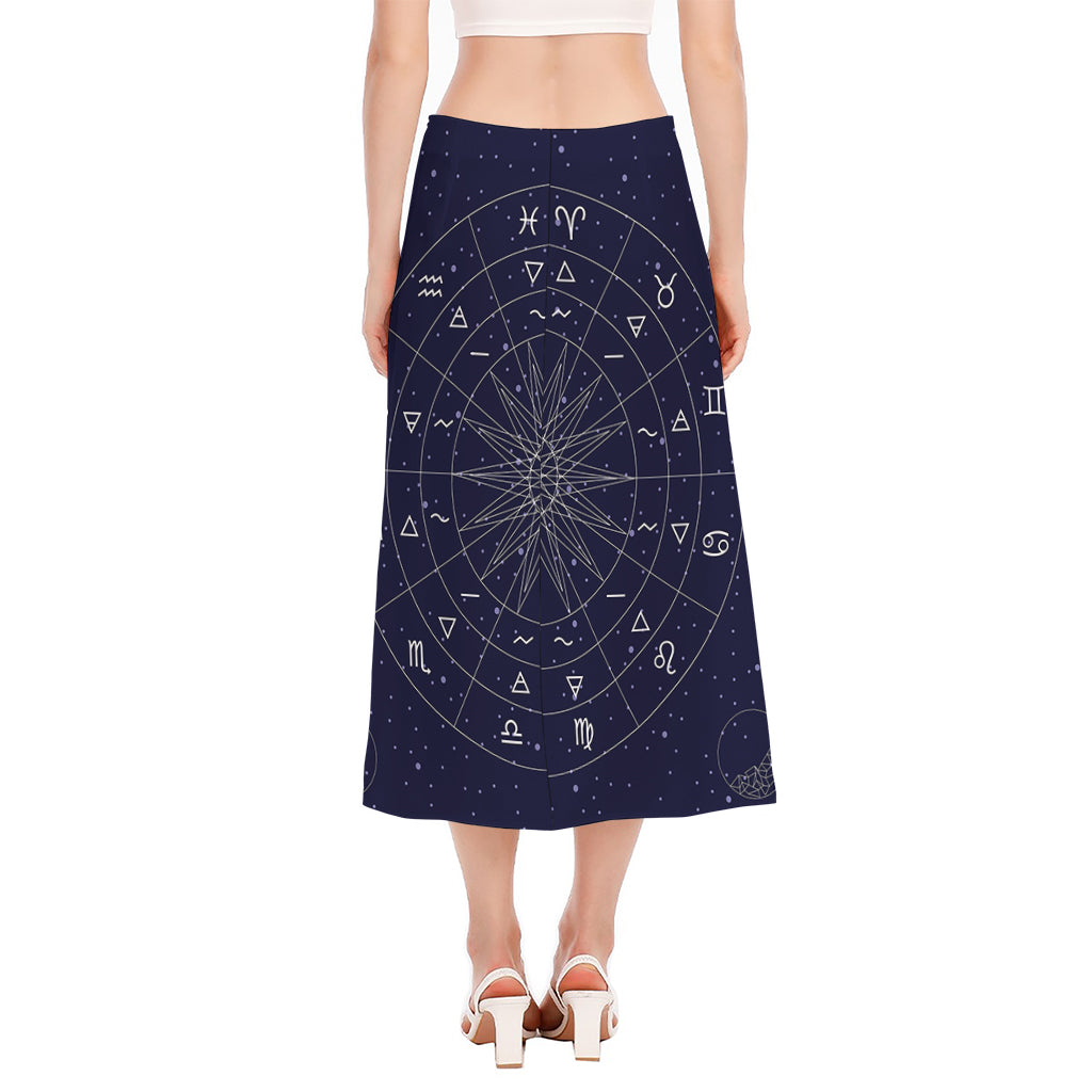 Zodiac Symbols Circle Print Side Slit Midi Skirt
