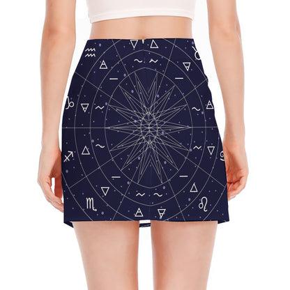 Zodiac Symbols Circle Print Side Slit Mini Skirt