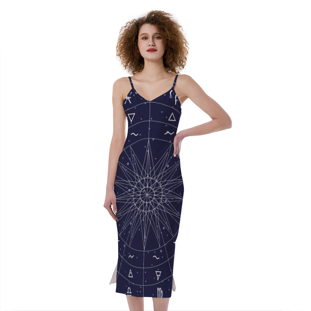 Zodiac Symbols Circle Print Slim Fit Midi Cami Dress