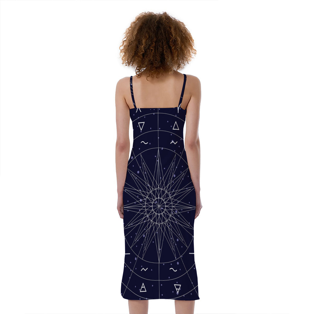 Zodiac Symbols Circle Print Slim Fit Midi Cami Dress