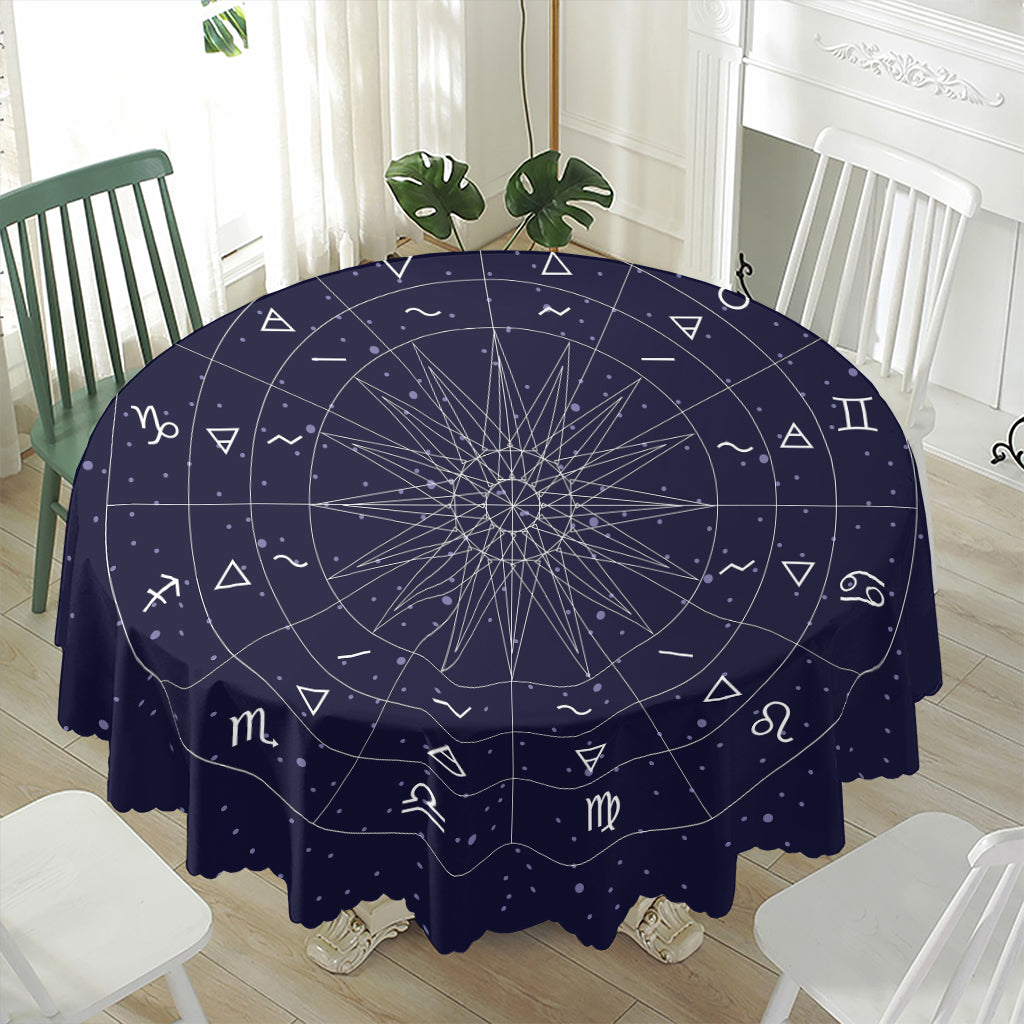 Zodiac Symbols Circle Print Waterproof Round Tablecloth