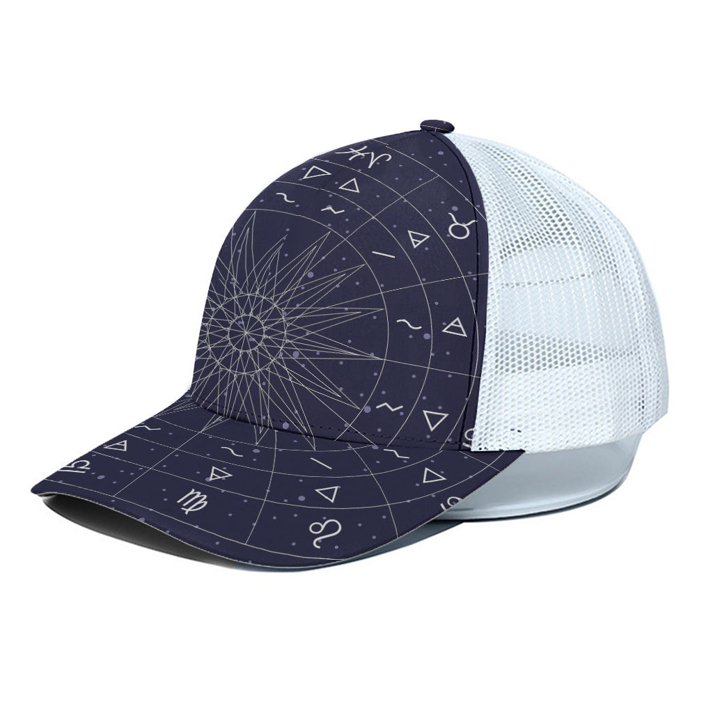 Zodiac Symbols Circle Print White Mesh Trucker Cap