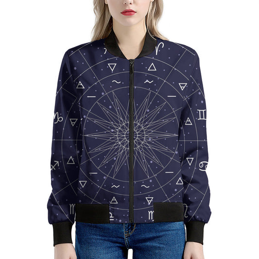 Zodiac Symbols Circle Print Women's Bomber Jacket