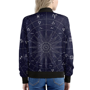 Zodiac Symbols Circle Print Women's Bomber Jacket