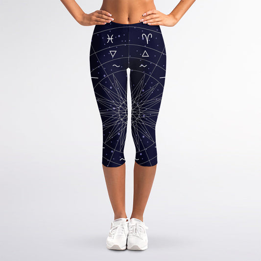 Zodiac Symbols Circle Print Women's Capri Leggings