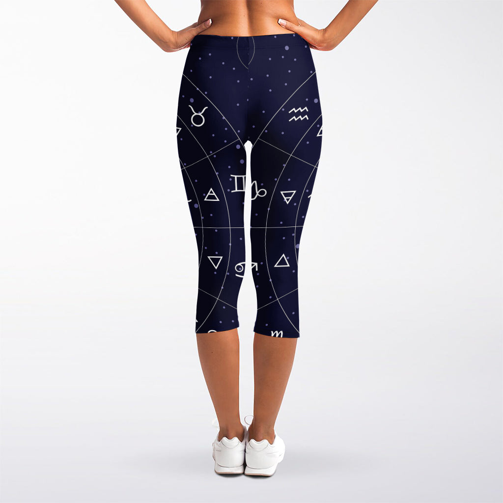 Zodiac Symbols Circle Print Women's Capri Leggings