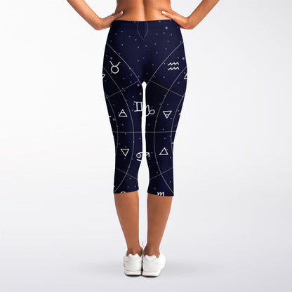 Zodiac Symbols Circle Print Women's Capri Leggings