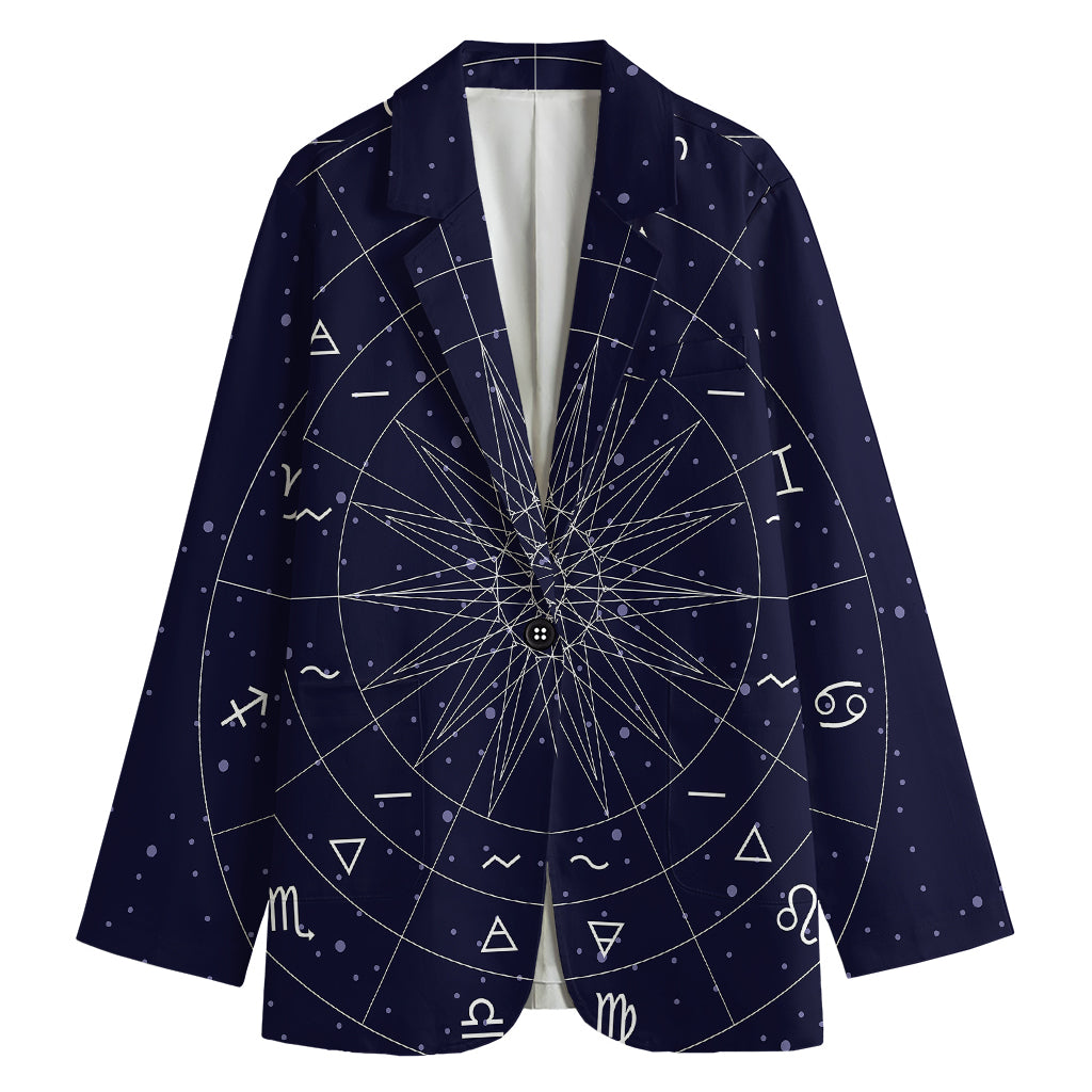 Zodiac Symbols Circle Print Women's Cotton Blazer