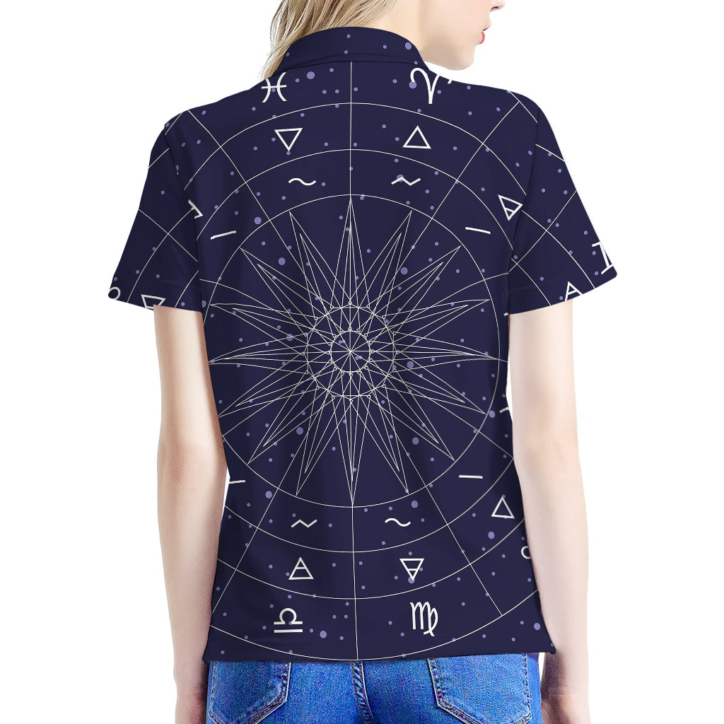 Zodiac Symbols Circle Print Women's Polo Shirt