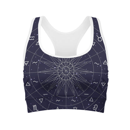 Zodiac Symbols Circle Print Women's Sports Bra