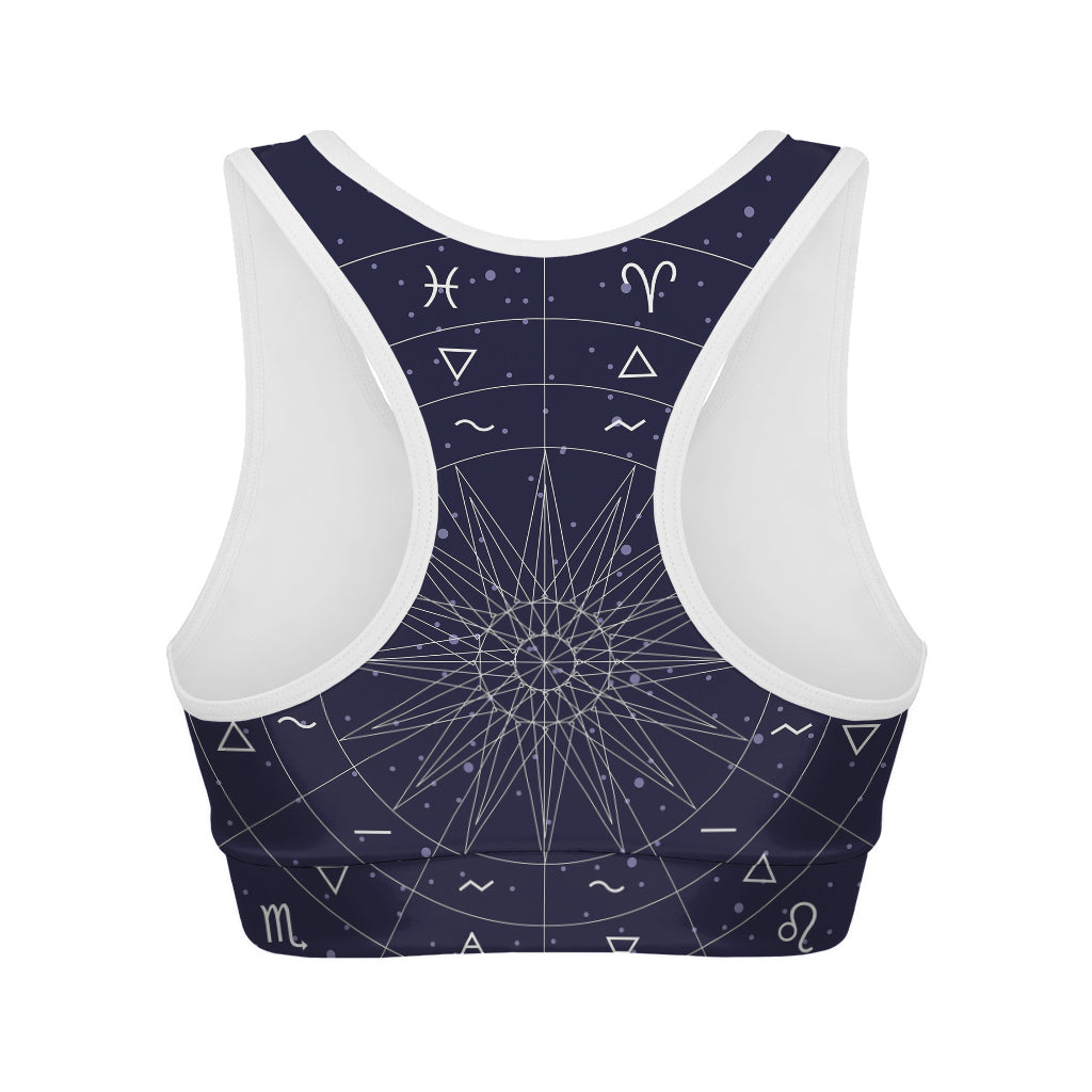 Zodiac Symbols Circle Print Women's Sports Bra