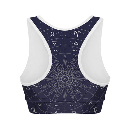 Zodiac Symbols Circle Print Women's Sports Bra
