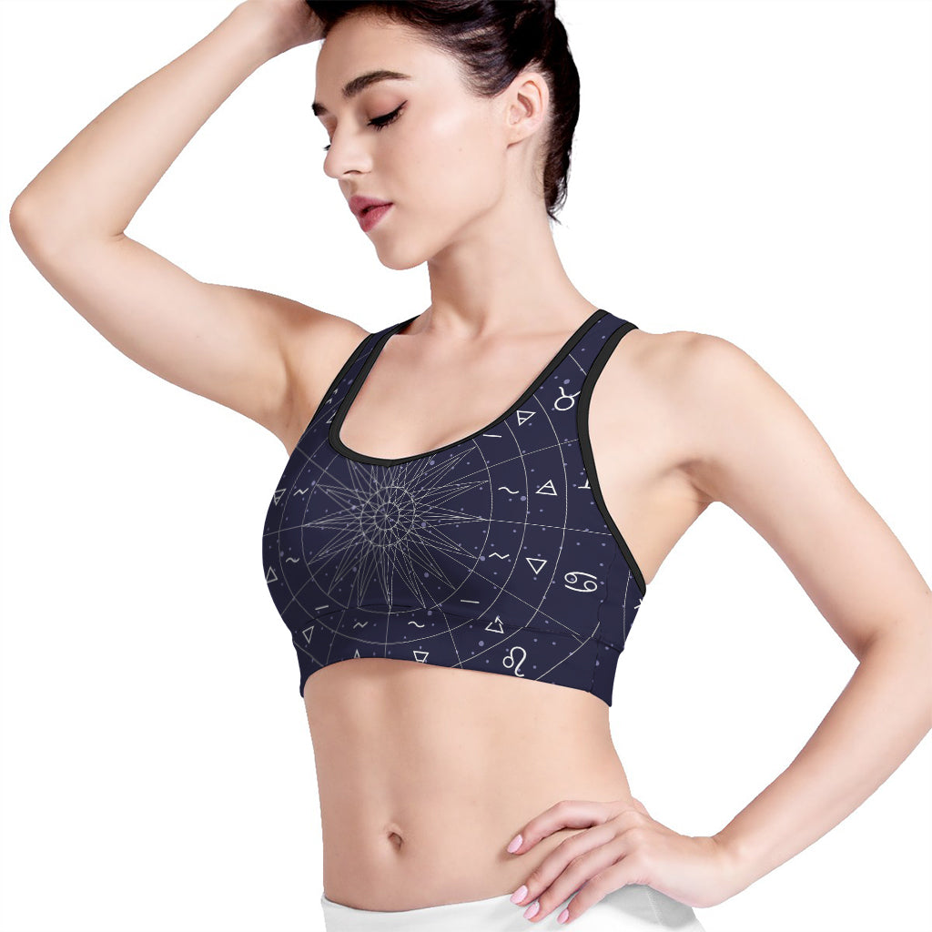Zodiac Symbols Circle Print Women's Sports Bra