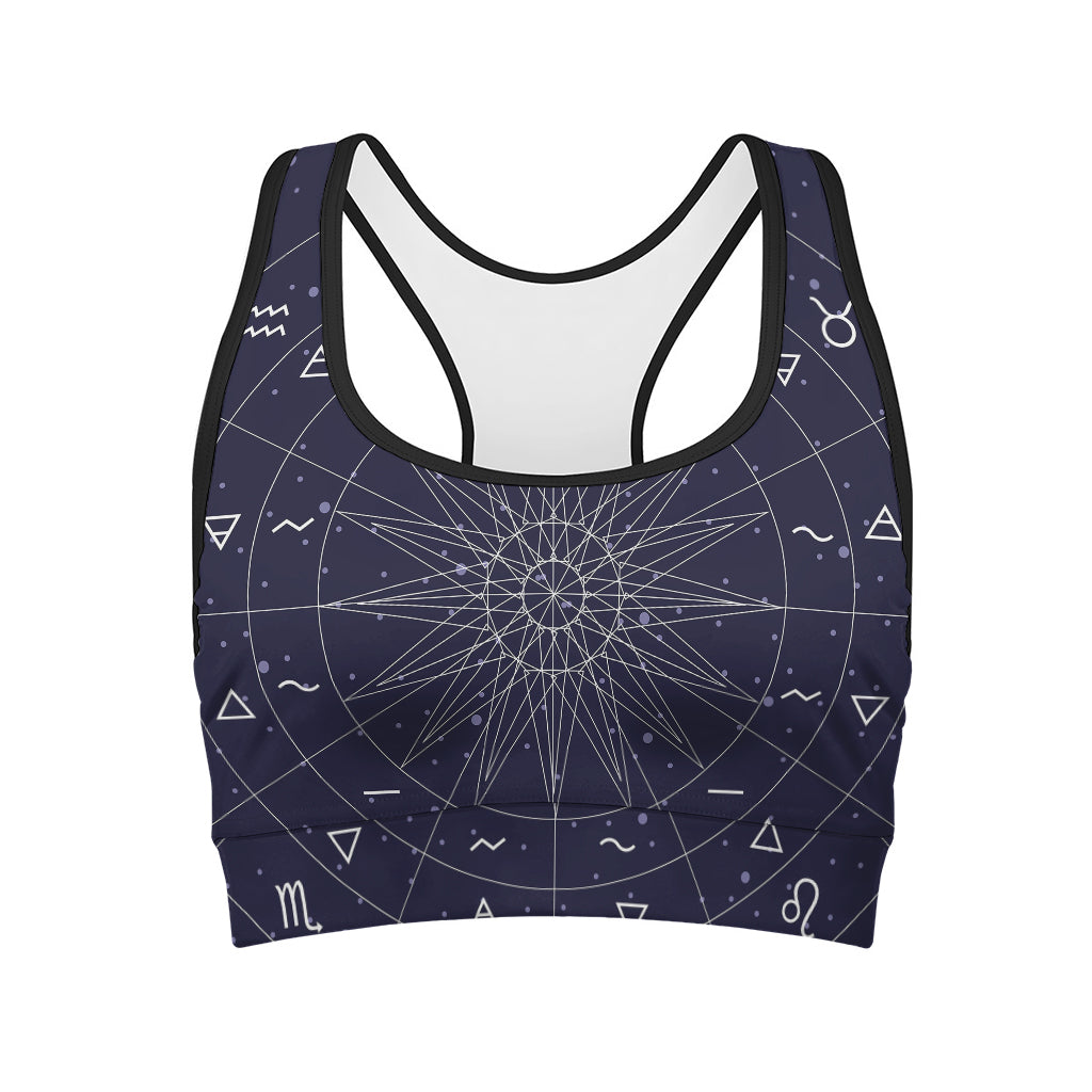 Zodiac Symbols Circle Print Women's Sports Bra