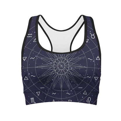 Zodiac Symbols Circle Print Women's Sports Bra