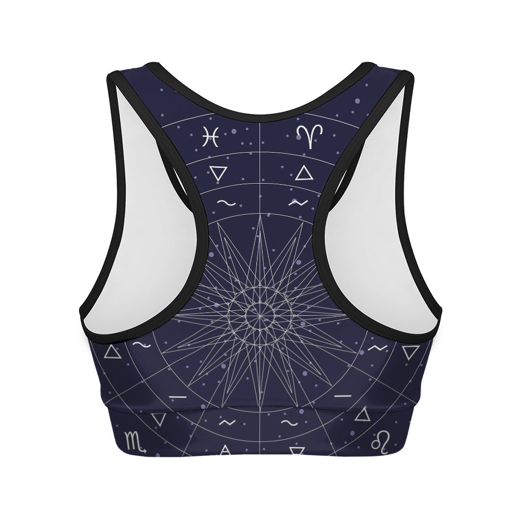 Zodiac Symbols Circle Print Women's Sports Bra