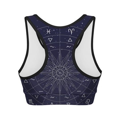 Zodiac Symbols Circle Print Women's Sports Bra