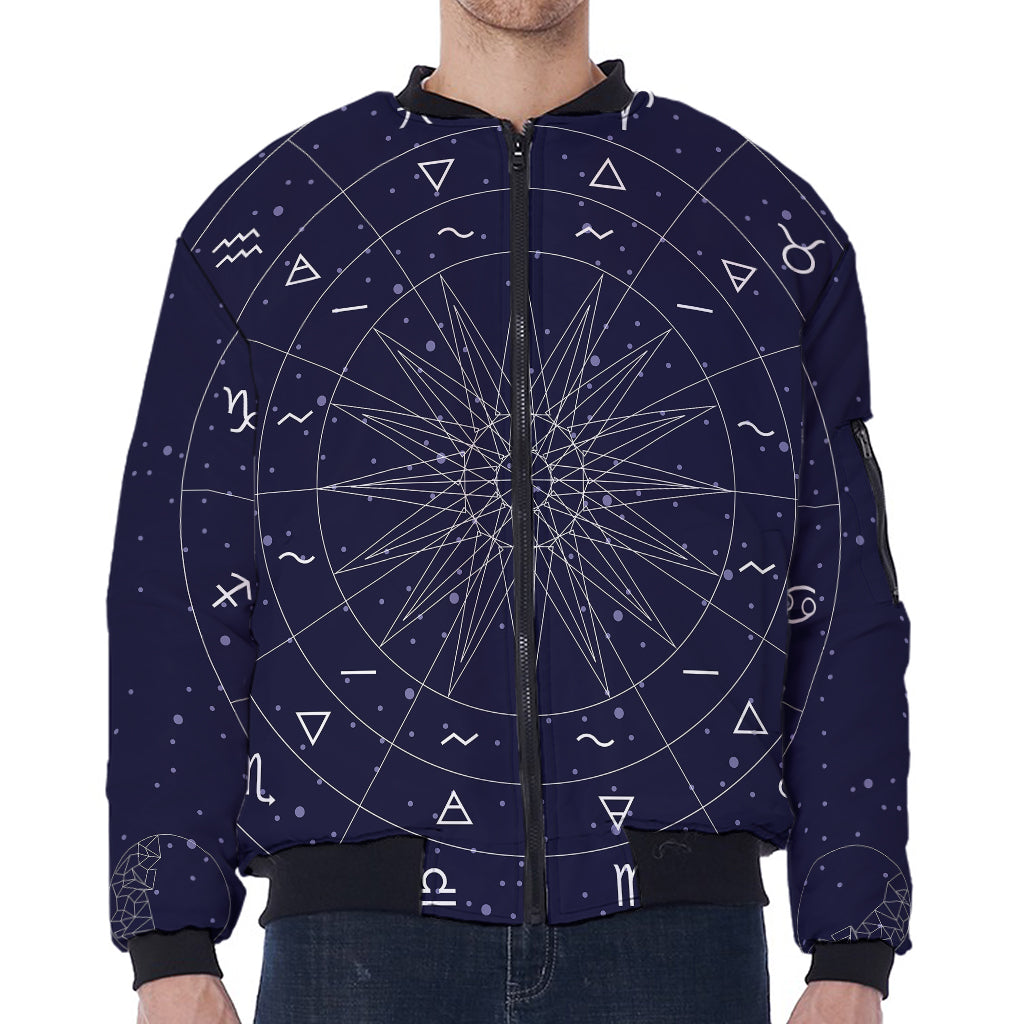 Zodiac Symbols Circle Print Zip Sleeve Bomber Jacket