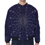 Zodiac Symbols Circle Print Zip Sleeve Bomber Jacket